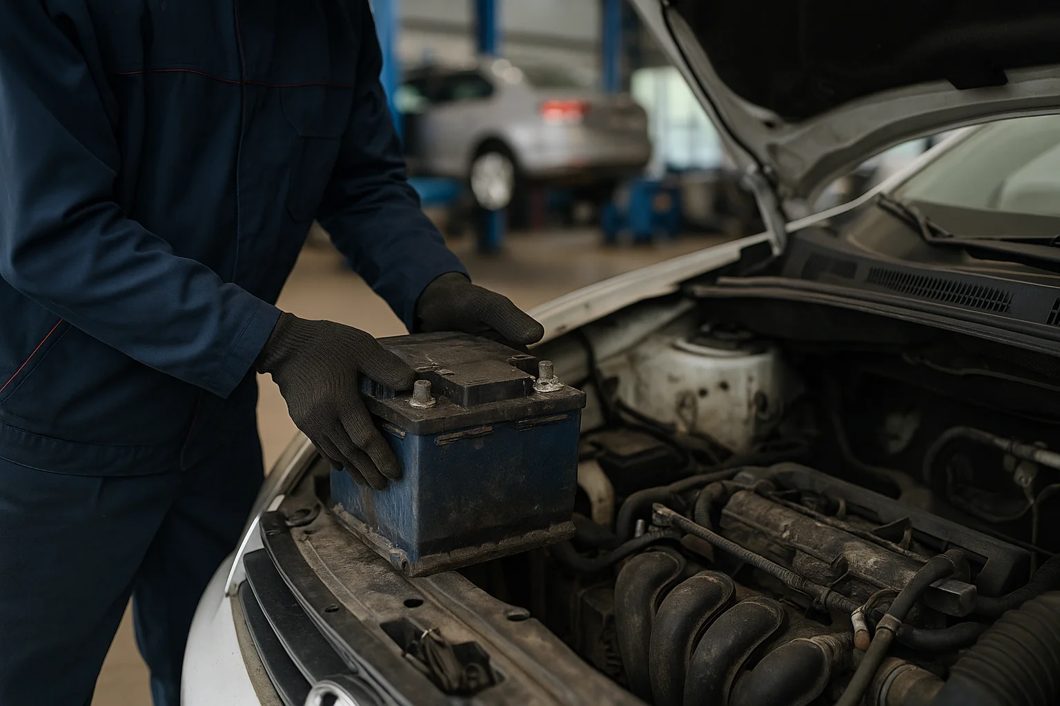 ngo-illustration-Artboard 5 mecánico cambiando batería en taller de coches en guadarrama
