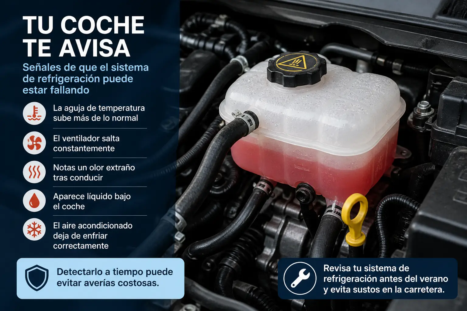 Revisión del sistema de refrigeración de un coche en taller mecánico en Guadarrama